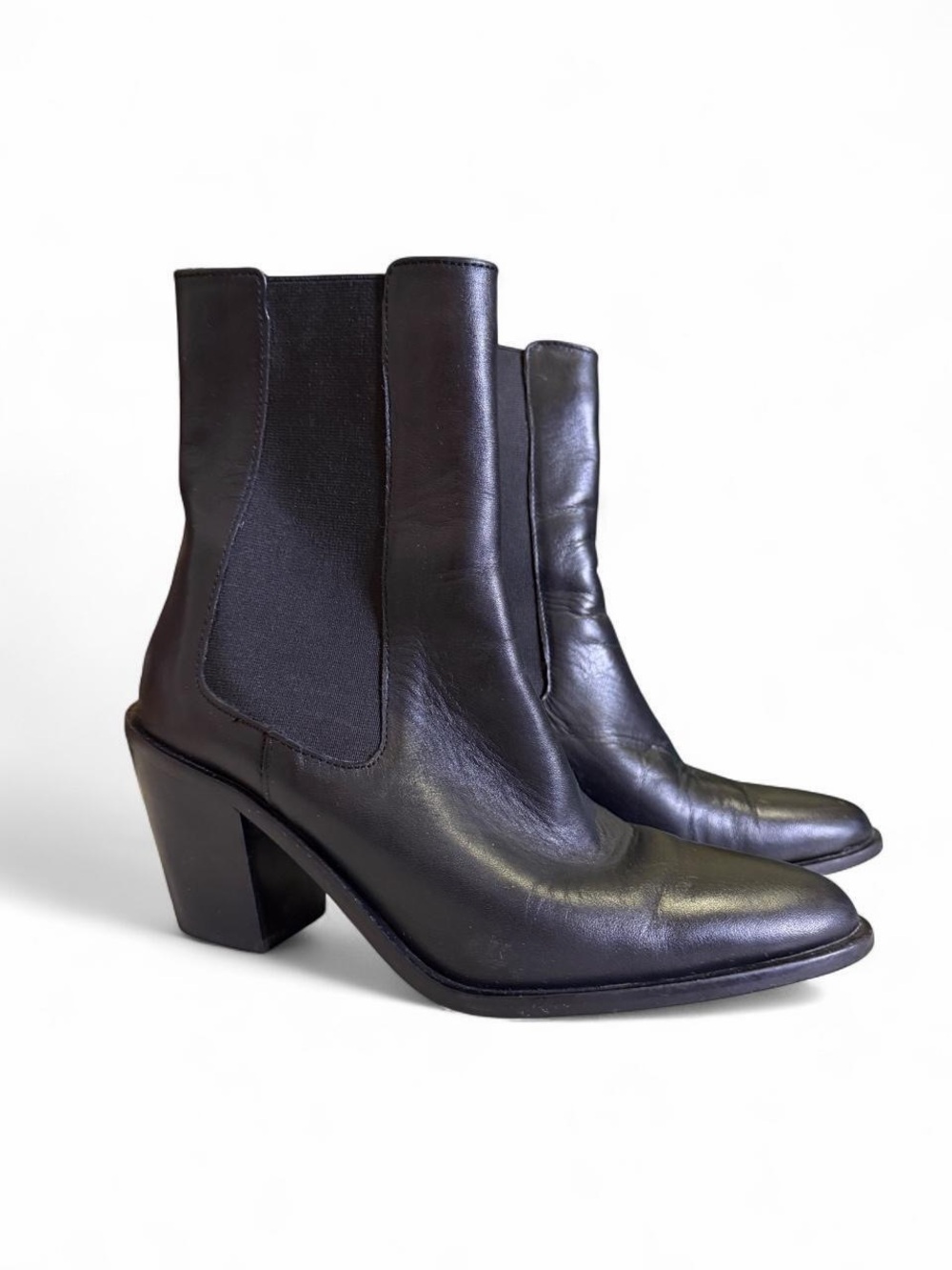 Zara Black Leather Chelsea Western Ankle Boots